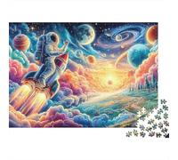 Rompecabezas Desafiante Astronaut Floating in Colorful Cosmic Vortex 1000 Piezas Adultos Astronauta Cohete Planetas Espacio Nubes Premium Grueso Resistente Alivio Estrés 52x38cm/1000pzs