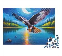Rompecabezas desafiante de águila para Adultos: Águila Volando sobre un Lago Iluminado por la Luna. Juegos educativos adecuados para descompresión y decoración de Paredes. 70 x 50 cm/1000 Piezas.