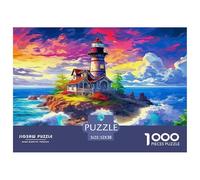 Rompecabezas desafiante de Faro para Adultos: Faro en una Isla Entre Las Olas del océano para Adultos, Adolescentes y Personas Mayores. Gran Regalo. 52 x 38 cm/1000 Piezas.