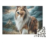 Rompecabezas Desafiante para Adultos de Perro Bonito 1000 Piezas Collie Parado contra Fondo Escénico Papel Reciclado | Gran Regalo para Familias 52x38cm/1000pcs