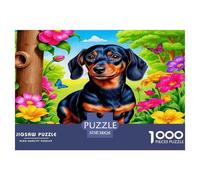 Rompecabezas desafiante para Adultos: Perro Salchicha en un huerto de Flores para Mujeres, Regalos para Hombres Mayores de 14 años, 38 x 26 cm (1000 Piezas)