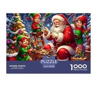 Rompecabezas desafiante y Estimulante de Papá Noel: Papá Noel Sentado con Elfos Junto al árbol de Navidad para Adultos y niños a Partir de 12 años, 52 x 38 cm/1000 Piezas