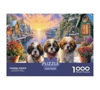 Rompecabezas desafiantes de Shih Tzu para Adultos: Tres Cachorros alegres Junto al mar para Adultos, Adolescentes y Personas Mayores. Gran Regalo. 70 x 50 cm/1000 Piezas.