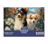 Rompecabezas Difícil 1000 Piezas para Adultos de Perro Bonito - Dos Cachorros Entre Flores, Decoración de Paredes y Regalo Original 38x26cm