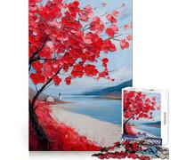 Rompecabezas difícil Árbol Rojo Junto al mar para Adultos, 1000 Piezas, Recall Boost Quiet Calm Smooth Cut Classic Gift (38x26cm)