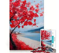 Rompecabezas difícil Árbol Rojo Junto al mar para Adultos, 1000 Piezas, Recall Boost Quiet Calm Smooth Cut Classic Gift (38x26cm)