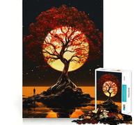Rompecabezas difícil Árbol Rojo Luz de Luna para Adultos 1000 Piezas Mejora la Memoria Calma Tranquilidad Corte Suave Regalo clásico (38x26cm)