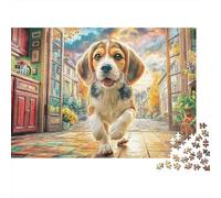 Rompecabezas Difícil Beagle 1000 Piezas Adultos Cachorro Beagle Cocina Calle Pueblo Premium Grueso Resistente Vibrante Desafiante Alivio Estrés 52x38cm/1000pzs