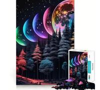 Rompecabezas difícil Bosque Luna Arcoíris Místico para Adultos 1000 Piezas Think Toy Peaceful Fun Clean Cut Fine Art Piece (38x52cm)