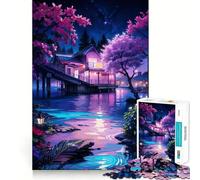 Rompecabezas difícil Casa Junto al Lago de Noche para Adultos 1000 Piezas Mejora la Memoria Juego Relajante Corte Premium (50x75cm)