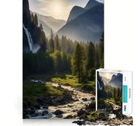 Rompecabezas difícil Cascada al mediodía en el Bosque para Adultos, 1000 Piezas, estimula la Memoria, Juego Relajante, Corte Premium, (38x52cm)