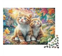 Rompecabezas Difícil Cats and Rabbit Gardening at Sunset 1000 Piezas Adultos Gatitos Otoño Hojas Lago Casa Premium Grueso Resistente Desafiante Alivio Estrés 52x38cm/1000pzs