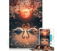 Rompecabezas difícil Cisnes bajo la Luna de Sangre para Adultos, 1000 Piezas Fortalece la Memoria y Alivia el estrés Obra de Arte 38x52cm