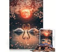 Rompecabezas difícil Cisnes bajo la Luna de Sangre para Adultos, 1000 Piezas Fortalece la Memoria y Alivia el estrés Obra de Arte 38x52cm
