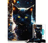 Rompecabezas difícil con Retrato de Gato Negro místico para Adultos, 1000 Piezas, Juguete de lógica Resistente, Tiempo de Calidad, Bordes Transparentes, Regalo Ideal (50x75cm)