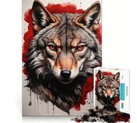 Rompecabezas difícil con Retrato de Lobo Rojo para Adultos, 1000 Piezas, Juguete Intelectual, Tiempo Acogedor, Corte de Calidad, (38x52cm)