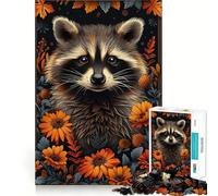 Rompecabezas difícil con Retrato de Mapache y Flores para Adultos, 1000 Piezas, Mejora la Memoria, relaja la Mente, Bordes Afilados, Regalo Elegante (38x26cm)