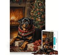 Rompecabezas difícil con Retrato navideño de Rottweiler para Adultos, 1000 Piezas, Juguete Intelectual, Tiempo Acogedor, Corte de Calidad, (38x26cm)