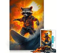 Rompecabezas difícil de 1000 Piezas Aventura de Surf de Mapache para Adultos Rompecabezas Mental Relajante Arte para armar (50x75cm)