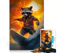 Rompecabezas difícil de 1000 Piezas Aventura de Surf del Mapache para Adultos Juguete de lógica Pura Actividad para el hogar Diseño Limpio Regalo Encantador (38x26cm)