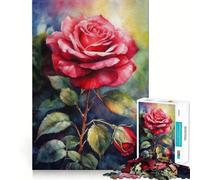 Rompecabezas difícil de 1000 Piezas con diseño de Rosa roja en Flor para Adultos Juguete de Habilidad para Toda la Familia Diseño de Corte preciso Objeto de colección (38x52cm)