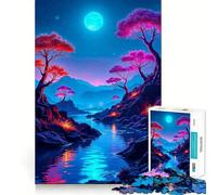 Rompecabezas difícil de 1000 Piezas con Escena Nocturna de río para Adultos Juego Inteligente para el hogar Disfrute del Montaje de la Imagen Regalo Festivo (50x75cm)