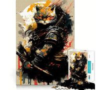 Rompecabezas difícil de 1000 Piezas con la Imagen de un Gato samurái para Adultos Juguete de lógica Simple y Divertido con Corte de precisión (38x52cm)