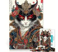 Rompecabezas difícil de 1000 Piezas con Retrato de Gato samurái al Estilo Ukiyo-e para Adultos Juguete de Habilidad para Toda la Familia Arte de Corte preciso Coleccionable (50x75cm)