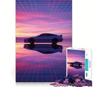 Rompecabezas difícil de 1000 Piezas de un Coche Retro sobre una Parrilla con Puesta de Sol para Adultos Juguete de Habilidad para Toda la Familia Arte Coleccionable de Corte preciso (50x75cm)