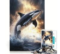 Rompecabezas difícil de 1000 Piezas Orca Saltando del Agua, para Adultos Juego Inteligente para el hogar Disfruta Armando la Imagen Regalo Festivo (50x75cm)