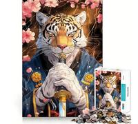 Rompecabezas difícil de 1000 Piezas Samurái Tigre con Katana para Adultos Diseño Elegante y Relajante 50x75cm