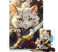 Rompecabezas difícil de Animales Gato samurái de la Sabana con Espada para Adultos 1000 Piezas Mejora la Memoria Calma Tranquilidad Corte Suave Regalo clásico (38x52cm)