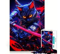 Rompecabezas difícil de Animales: Guerrero Gato samurái de Bengala con Katana roja, 1000 Piezas, Juguete Intelectual, Tiempo Acogedor, Corte de Calidad, (50x75cm)