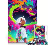 Rompecabezas difícil de Anime Boy con Dragón Colorido para Adultos, 1000 Piezas, Mejora la Memoria, Tiempo Bien invertido, Bordes limpios, (50x75cm)