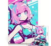 Rompecabezas difícil de Anime con diseño de Chica Gato en Tonos Pastel para Adultos, 1000 Piezas, Juguete de lógica Resistente, Tiempo de Calidad, Bordes definidos, Regalo Ideal (50x75cm)