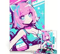 Rompecabezas difícil de Anime con diseño de Chica Gato en Tonos Pastel para Adultos, 1000 Piezas, Juguete de lógica Resistente, Tiempo de Calidad, Bordes definidos, Regalo Ideal (50x75cm)
