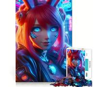 Rompecabezas difícil de Anime Rabbi Girl Blue Neon para Adultos, 1000 Piezas, Juguete de lógica Pura, Actividad para el hogar, Corte Limpio, Regalo Encantador (38x52cm)