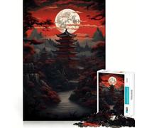 Rompecabezas difícil de Arte japonés Luna Roja para Adultos, 1000 Piezas, Rompecabezas Mental, Arte Relajante, (50x75cm)