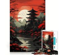 Rompecabezas difícil de Arte japonés Rojo para Adultos, 1000 Piezas, Rompecabezas Mental, Arte Relajante, (38x52cm)