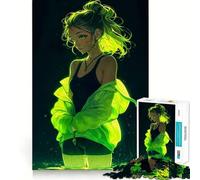 Rompecabezas difícil de Chica Anime con Brillo Verde neón para Adultos, 1000 Piezas, Juguete de lógica, Momento de Paz, Corte Suave, Regalo Premium (38x26cm)