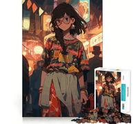 Rompecabezas difícil de Chica Anime Nerd para Adultos, 1000 Piezas, Juguete de Tren lógico, Tiempo de Paz, Corte Suave, Regalo Premium (38x52cm)