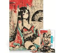 Rompecabezas difícil de Chica Demonio Oni con Abanico para Adultos, 1000 Piezas, Juego Inteligente para el hogar, Disfruta del Montaje de la Imagen, Regalo Festivo (38x26cm)