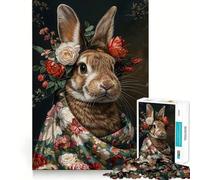 Rompecabezas difícil de Conejo con Flores para Adultos, 1000 Piezas, Juguete de lógica Pura, Actividad para el hogar, Corte Limpio, Bonito Regalo (38x52cm)