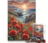 Rompecabezas difícil de Flores de Amapola roja Cerca del mar para Adultos, 1000 Piezas, Juguete de lógica Fina, diversión Tranquila, Bordes limpios, Regalo considerado (38x52cm)