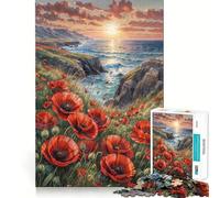 Rompecabezas difícil de Flores de Amapola roja Cerca del mar para Adultos, 1000 Piezas, Juguete de lógica Fina, diversión Tranquila, Bordes limpios, Regalo considerado (38x52cm)