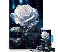 Rompecabezas difícil de Flores de Rosas Blancas bajo la Lluvia para Adultos, 1000 Piezas, Juguete Que desafía la Mente, Entretenimiento Suave, Corte preciso, Regalo Memorable (50x75cm)