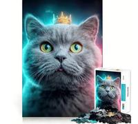 Rompecabezas difícil de Gato Gris Real con Corona para Adultos, 1000 Piezas, Juego de Habilidad, Tiempo en Familia, Arte de Corte preciso, Coleccionable (38x26cm)