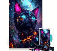 Rompecabezas difícil de Gato neón en el Bosque para Adultos, 1000 Piezas, Juguete de lógica Resistente, Tiempo en Familia, Bordes Transparentes, Regalo Ideal (38x26cm)