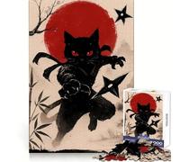 Rompecabezas difícil de Gato Ninja con Shurikens y Sol Rojo para Adultos, 1000 Piezas, Juguete de lógica sólida, diversión Sencilla, Corte de precisión, (38x52cm)
