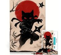 Rompecabezas difícil de Gato Ninja con Shurikens y Sol Rojo para Adultos, 1000 Piezas, Juguete de lógica sólida, diversión Sencilla, Corte de precisión, (38x52cm)